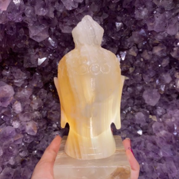 Amber Onyx Buddha Head Lamp with Bulb and Cord, Fun Lights, Unique Lighting, Art - Picture 2 of 9